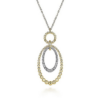14K Gold Two-Tone Beaded Oval Diamond Pendant Necklace - Dallas TX
