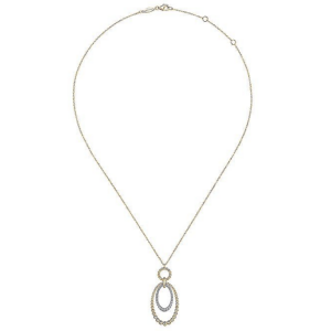 14K Gold Two-Tone Beaded Oval Diamond Pendant Necklace - Dallas TX