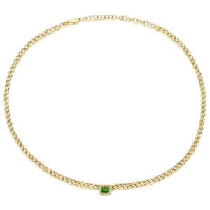 14K Yellow Gold Diamond Halo and Green Emerald Chain Link Necklace - Dallas TX