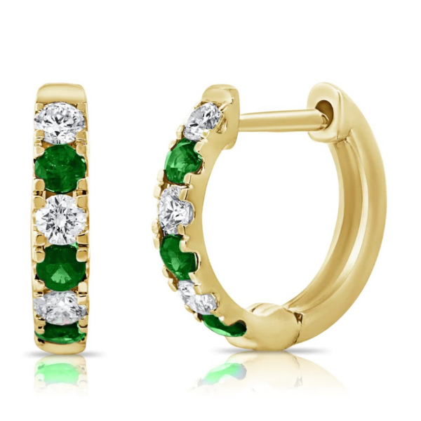 14K Gold Alternating Ruby and Diamond Huggie Earrings 1/2″ - Dallas TX