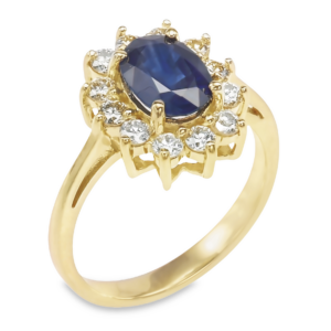 14K Gold Oval-Cut Sapphire Diamond Halo Fashion Ring - Dallas TX