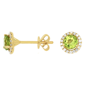 14K Gold Round Peridot Diamond Halo Stud Earrings - Dallas TX