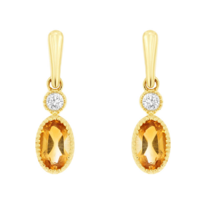 14K Gold Oval-Cut Citrine and Diamond Fashion Earrings - Dallas TX