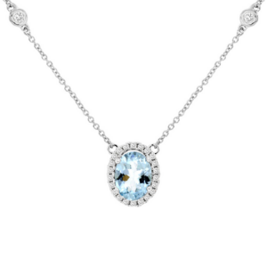 14K Gold Diamond Accented Aquamarine Pendant Necklace - Dallas TX