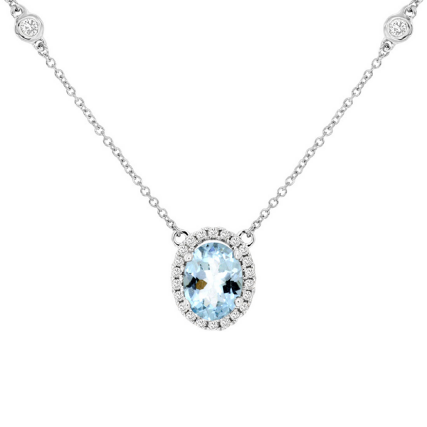 14K Gold Diamond Accented Aquamarine Pendant Necklace - Dallas TX