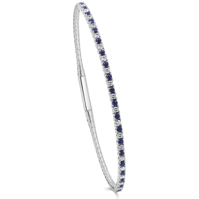 14K Gold Alternating Blue Sapphire and Diamond Flexible Bangle - Dallas TX