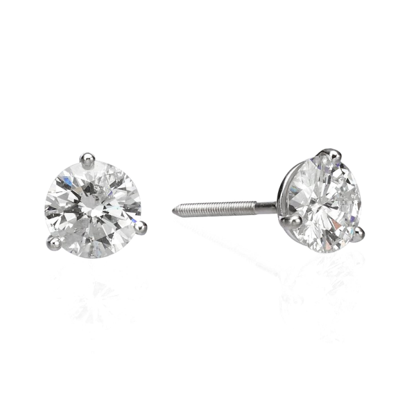 14K Gold 3-Prong Round Brilliant Diamond Stud Earrings – 1.42ctw | Dallas TX