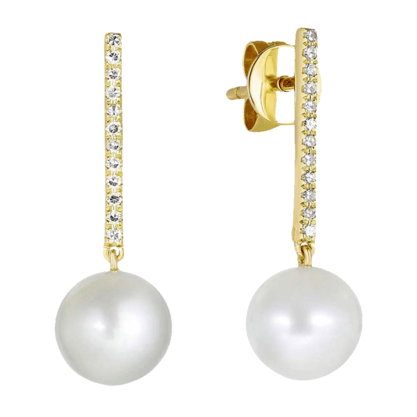 14K Gold Diamond Accented Pearl Dangle Stud Earrings - Dallas TX