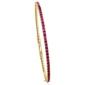 14K Gold Round Ruby Flexible Bangle Bracelet