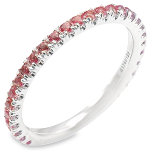 14K White Gold 0.46ctw Round Pink Tourmaline Gemstone Stackable Wedding Band - Dallas TX