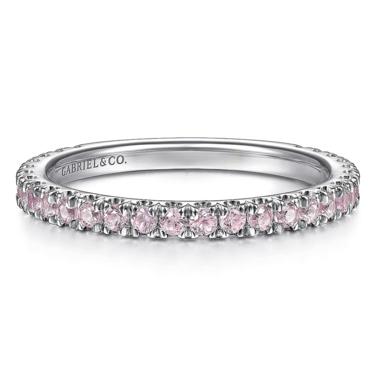 14K Gold Round Pink Zircon Stackable Wedding Band - Dallas TX
