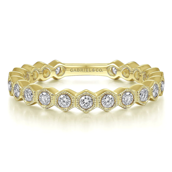 14K Gold Hexagon Milgrain Accented Diamond Wedding Band at Mariloff Diamonds in Dallas TX