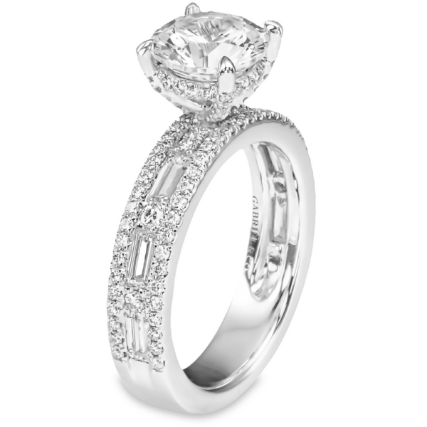 14K White Gold Wide-Band Baguette & Round Diamond Engagement Ring - Dallas | Mariloff Diamonds