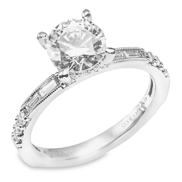 14K Gold Alternating Baguette and Round Diamond Engagement Ring Mounting - Image 3