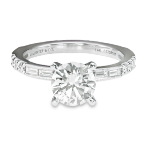 14K Gold Alternating Baguette and Round Diamond Engagement Ring Mounting
