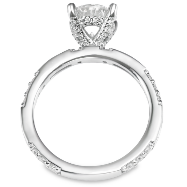 14K Gold Alternating Baguette and Round Diamond Engagement Ring Mounting - Image 4