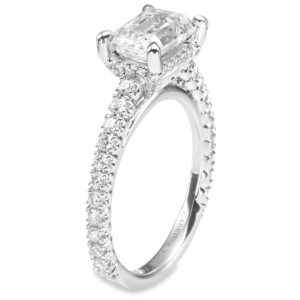 14K Gold Hidden Halo East-West Pave Emerald Cut Diamond Engagement Ring - Dallas TX
