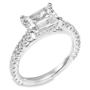 14K Hidden Halo East-West Pave Emerald Cut Diamond Engagement Ring - Dallas TX | Mariloff Diamonds