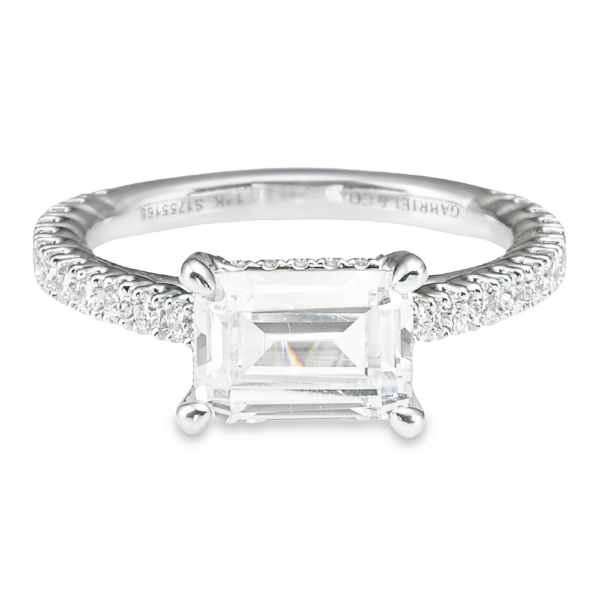 14K Hidden Halo East-West Pave Emerald Cut Diamond Engagement Ring - Mariloff Diamonds | Dallas TX