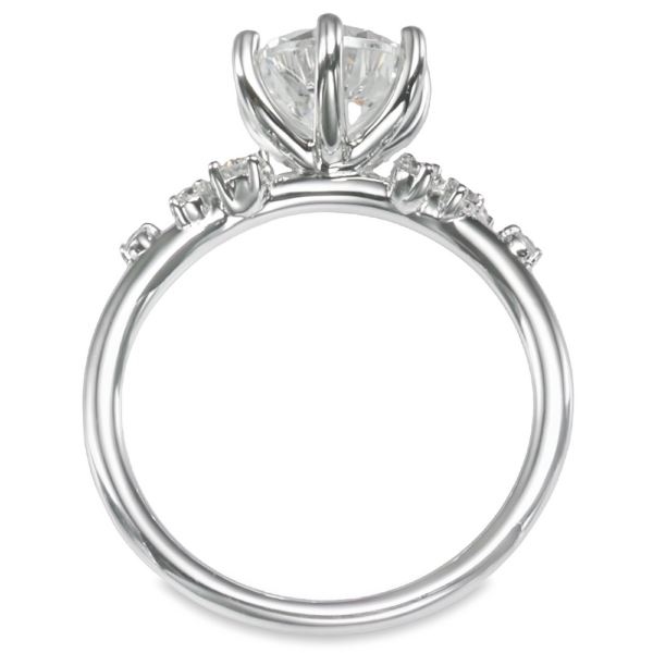 14K White Gold 6-Prong Diamond Accented Round Brilliant Engagement Ring | Mariloff Diamonds