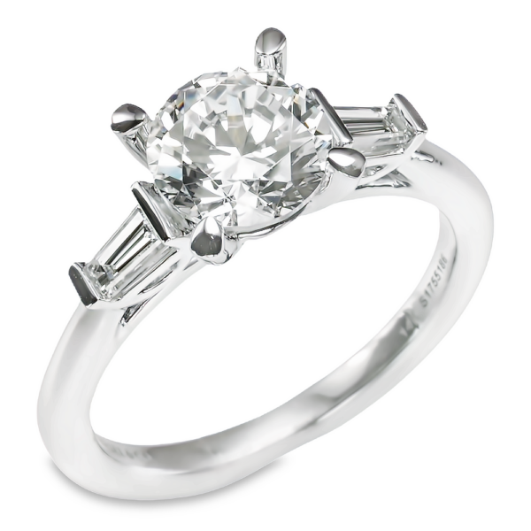 14K Three-Stone Tapered Baguette Cathedral Diamond Engagement Ring - Dallas TX
