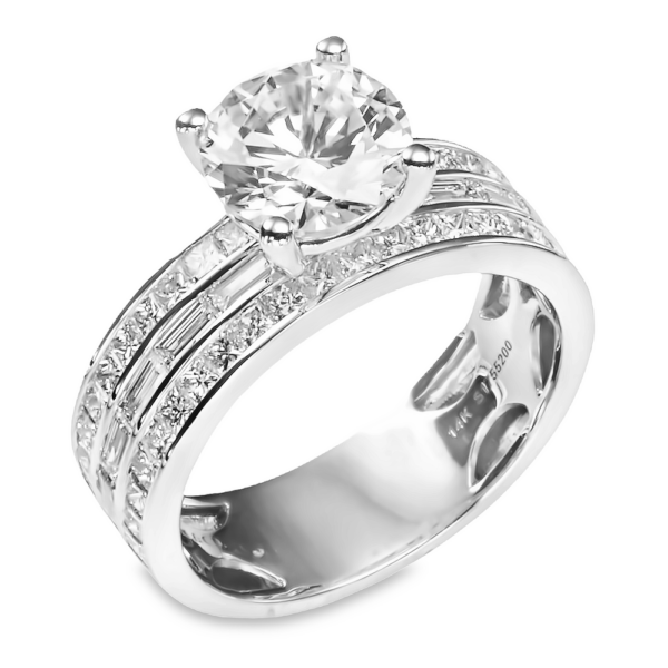 14K White Gold Channel-Set Baguette and Princess Cut Diamond Engagement Ring - Dallas TX