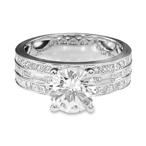14K Channel-Set Baguette and Princess Cut Diamond Engagement Ring - Dallas TX | Mariloff Diamonds