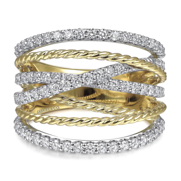 14K Gold Diamond Accented Criss-Cross Rope Fashion Ring - Dallas TX