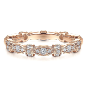 14K Rose Gold Geometric Stackable Diamond Accented Wedding Band - Dallas TX