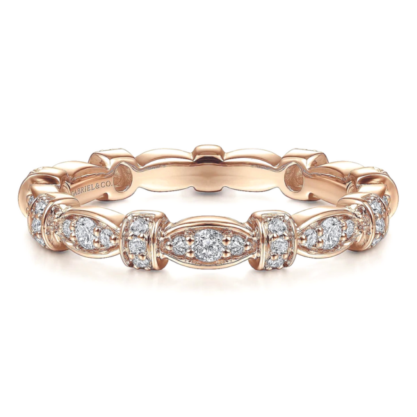 14K Rose Gold Geometric Stackable Diamond Accented Wedding Band - Dallas TX