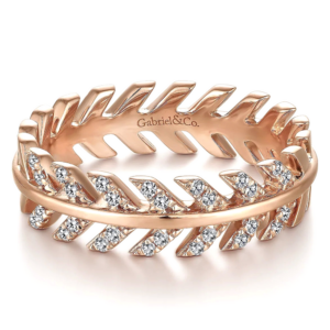 14K Gold Diamond Accented Chevron Stackable Band
