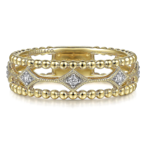 14K Gold Negative Space Beaded Diamond Fashion Ring - Dallas TX