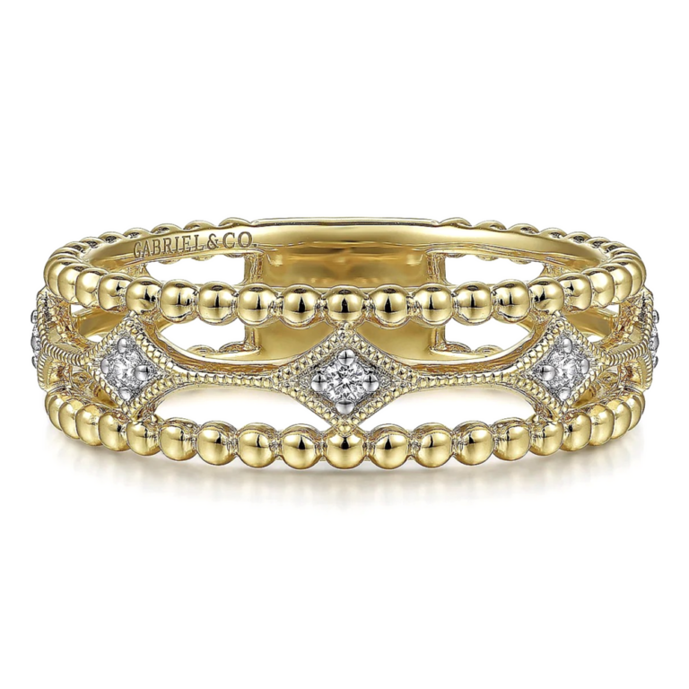 14K Gold Negative Space Beaded Diamond Fashion Ring - Dallas TX