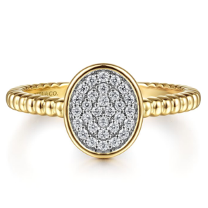 14K Yellow Gold Diamond Pave Oval Signet Bujukan Fashion Ring - Dallas TX