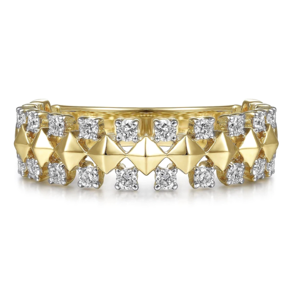14K Gold Geometric Pyramid Diamond Station Fashion Ring - Dallas TX