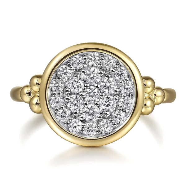 14K Gold Two-Tone Pave Diamond Bujukan Bead Fashion Ring - Dallas TX