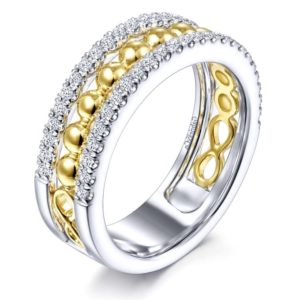 14K Two-Tone Gold Diamond and Bead Fashion Ring - Dallas | Mariloff Diamonds