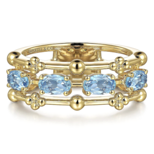 14K Gold Oval Blue Topaz Beaded Station Fashion Ring - Dallas TX