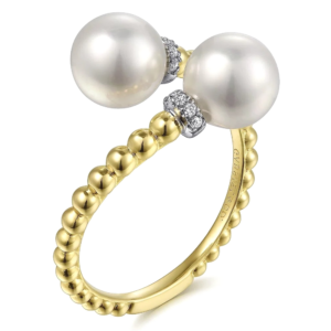 14K Diamond Accented Pearl Bypass Fashion Ring at Mariloff Diamonds in Dallas TX
