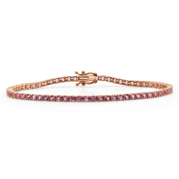 14K Rose Gold Classic Round Pink Sapphire Tennis Bracelet - Dallas TX