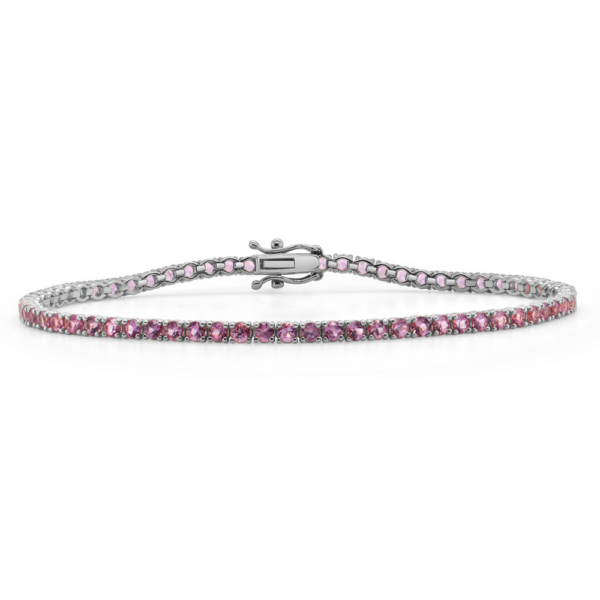 14K White Gold Classic Round Pink Sapphire Tennis Bracelet - Mariloff Diamonds | Dallas TX