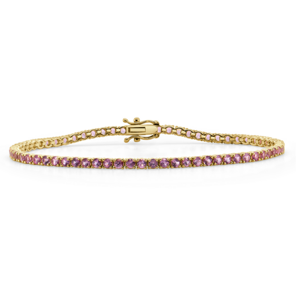 14K Yellow Gold Classic Round Pink Sapphire Tennis Bracelet - Dallas | Mariloff Diamonds