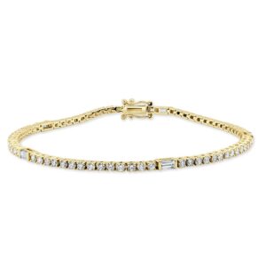 14K Yellow Gold Baguette Diamond Station Tennis Bracelet - Dallas TX
