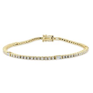 14K Yellow Gold Baguette Diamond Station Tennis Bracelet - Dallas TX