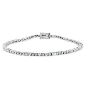 14K White Gold Baguette Diamond Station Tennis Bracelet - Dallas TX