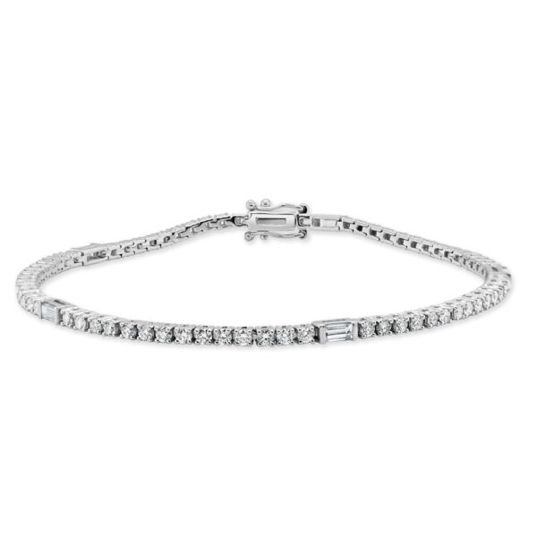 14K White Gold Baguette Diamond Station Tennis Bracelet - Dallas TX