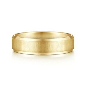 14K Gold 6mm – Vertical Satin Finish Beveled Edge Men’s Wedding Band Gabriel 18