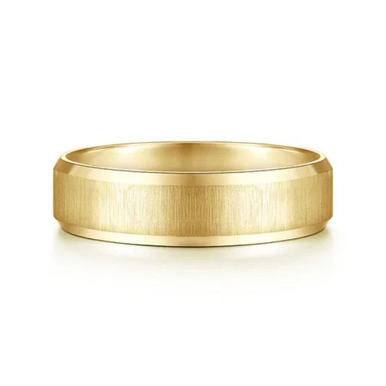 14K Gold 6mm – Vertical Satin Finish Beveled Edge Men’s Wedding Band Gabriel 18