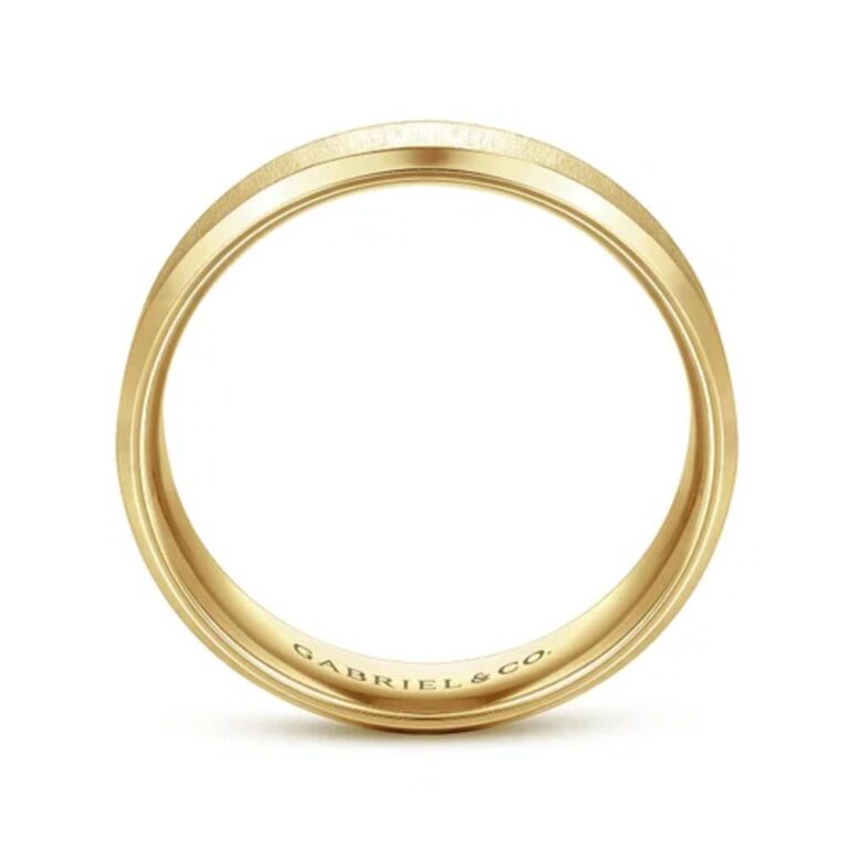 14K Gold 6mm – Vertical Satin Finish Beveled Edge Men’s Wedding Band Gabriel 21