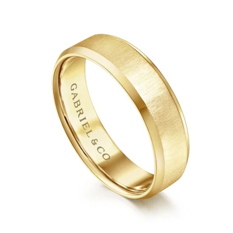 14K Gold 6mm – Vertical Satin Finish Beveled Edge Men’s Wedding Band Gabriel 19